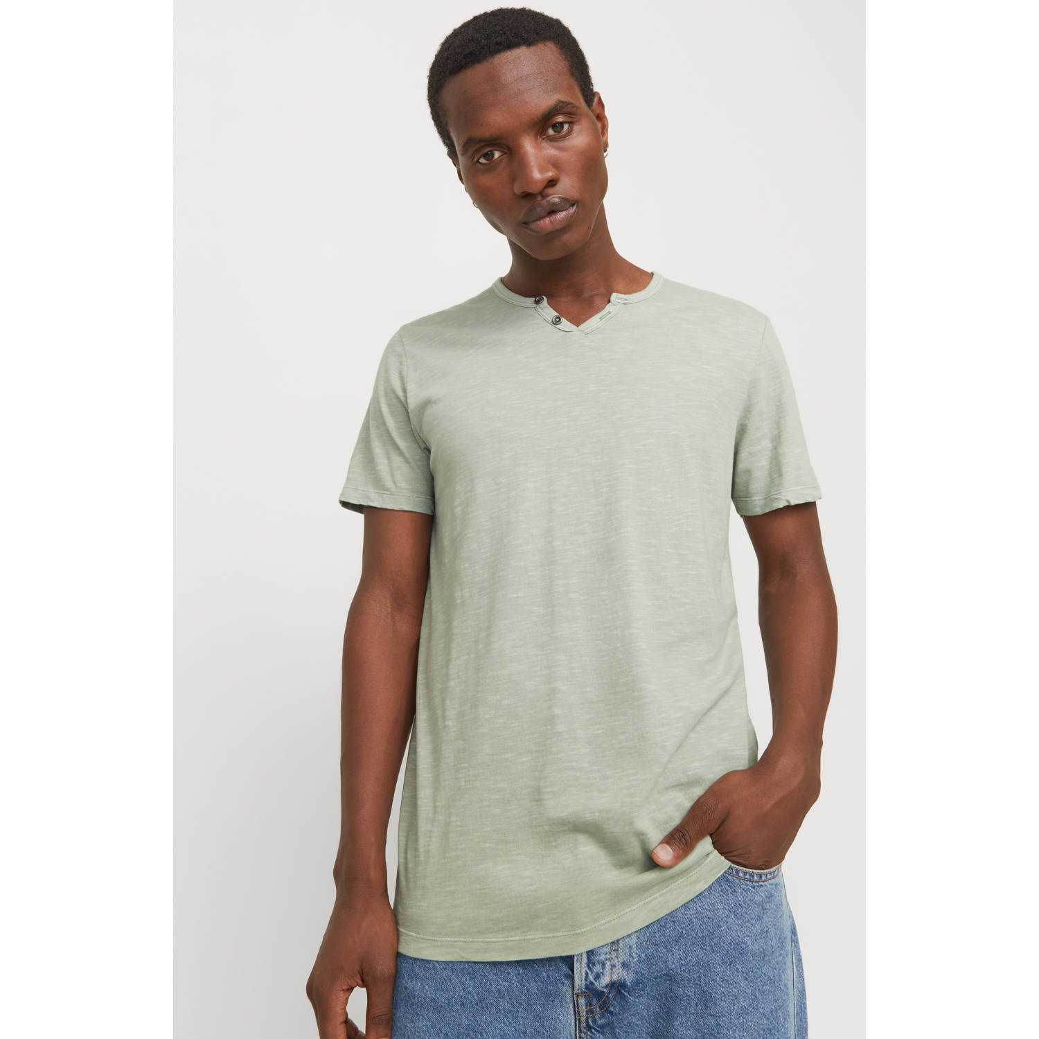 Jack & jones Split Neck Heren T-shirt Green Heren