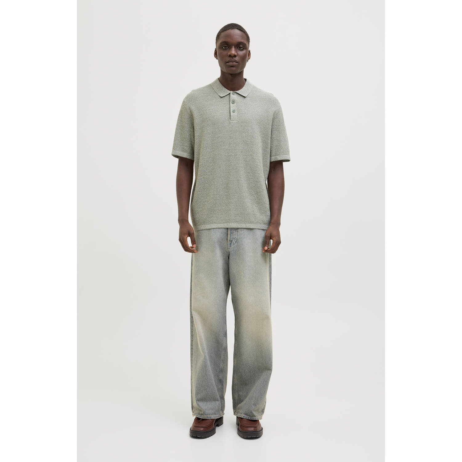 JACK & JONES ESSENTIALS relaxed polo gebreid lichtgroen