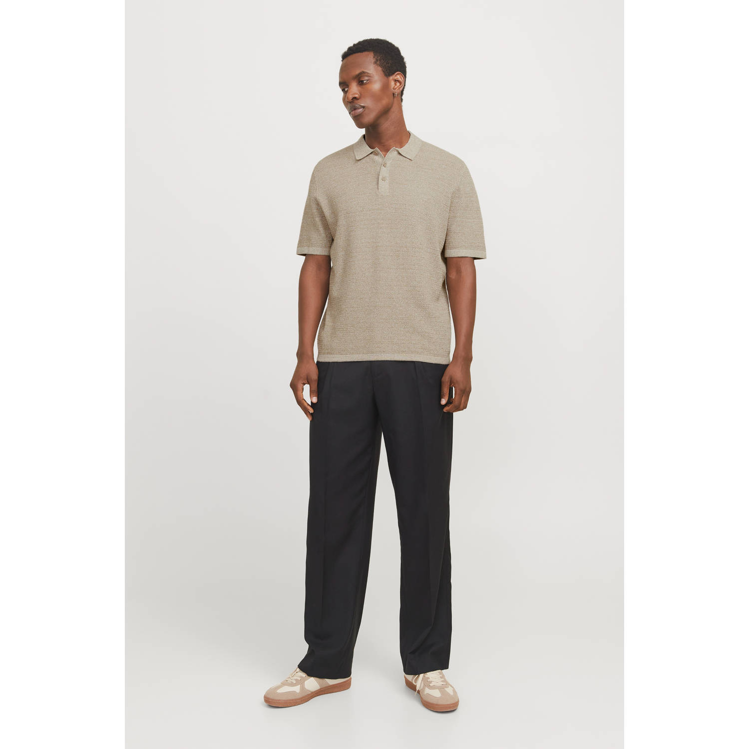 JACK & JONES ESSENTIALS relaxed polo gebreid beige