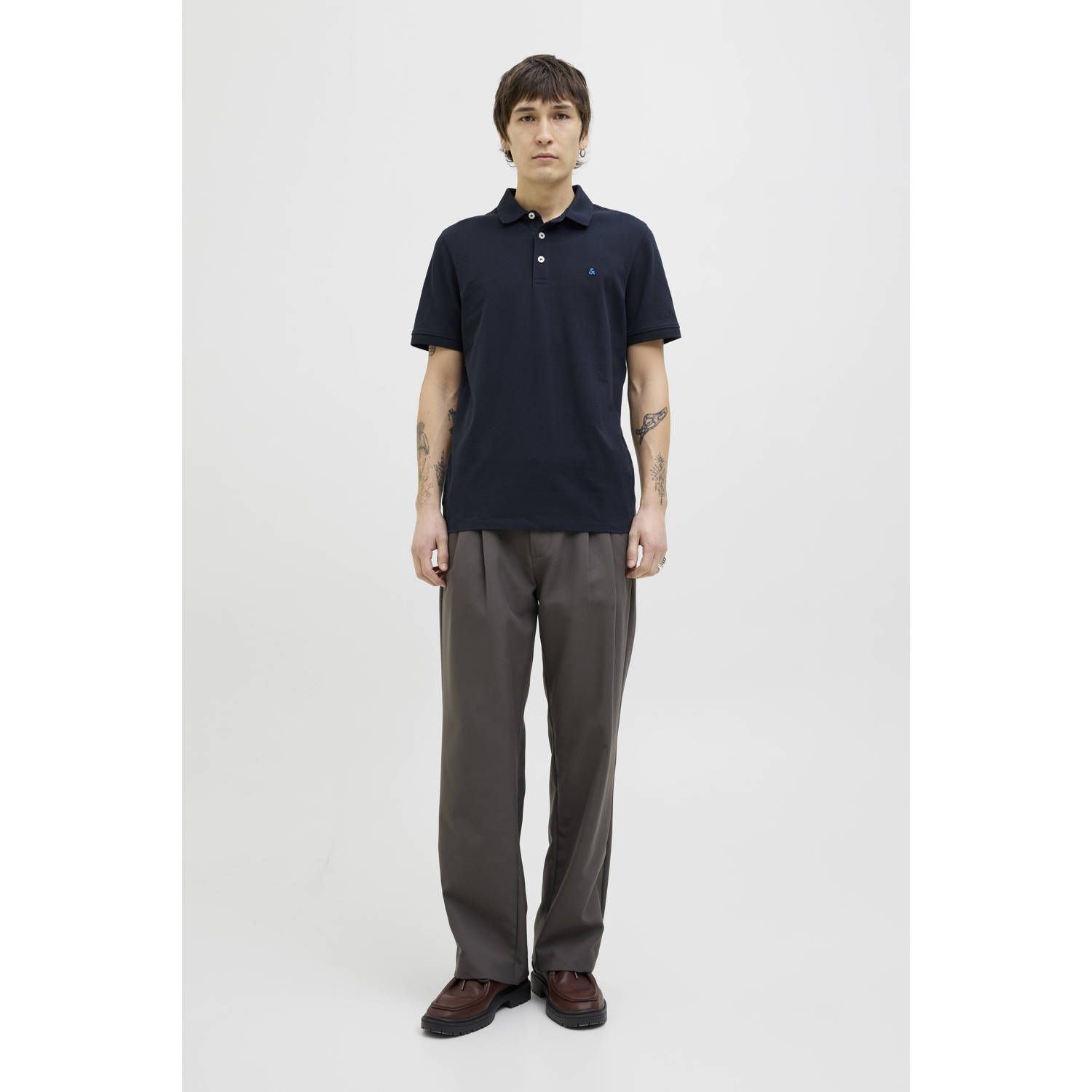 JACK & JONES ESSENTIALS slim fit polo JJEPAULOS donkerblauw