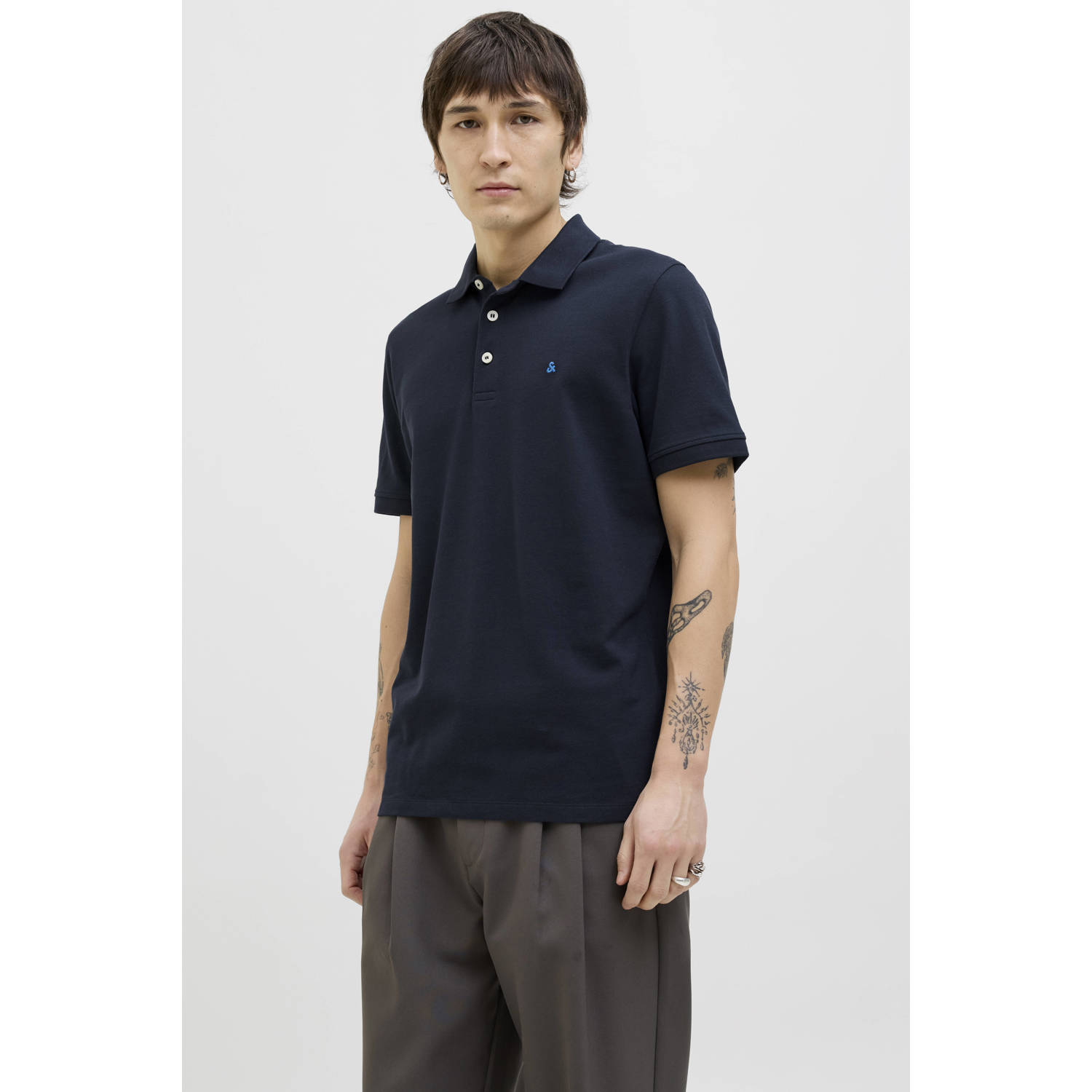 JACK & JONES ESSENTIALS slim fit polo JJEPAULOS donkerblauw