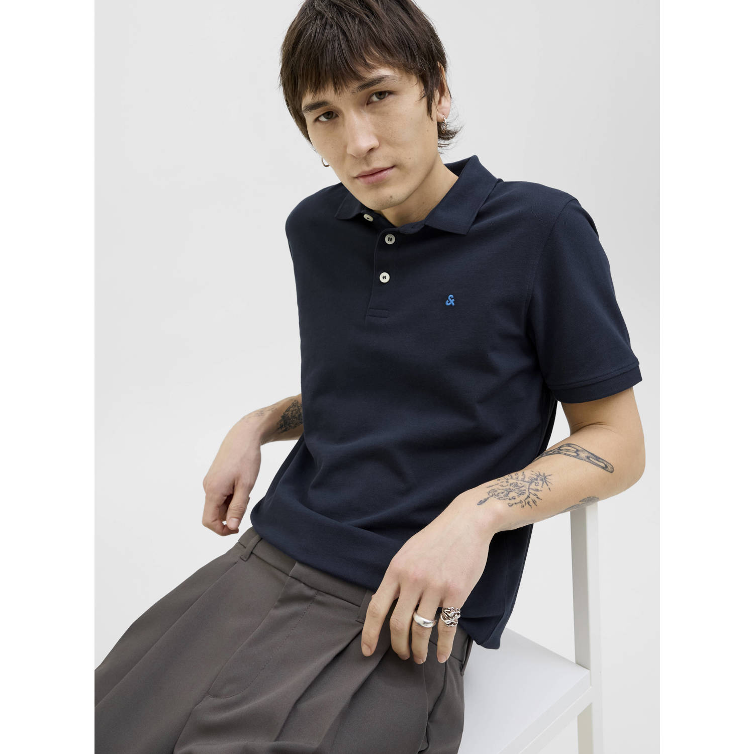 JACK & JONES ESSENTIALS slim fit polo JJEPAULOS donkerblauw