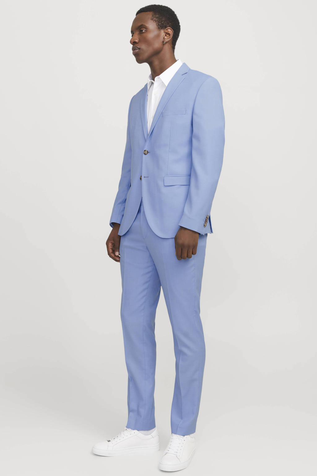Blauwe heren JACK & JONES PREMIUM colbert met effen, reverskraag en knoopsluiting