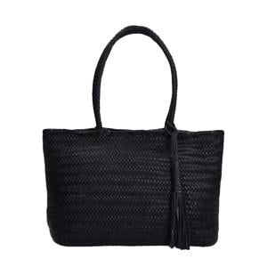 leren gevlochten shopper zwart