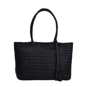 leren gevlochten shopper zwart