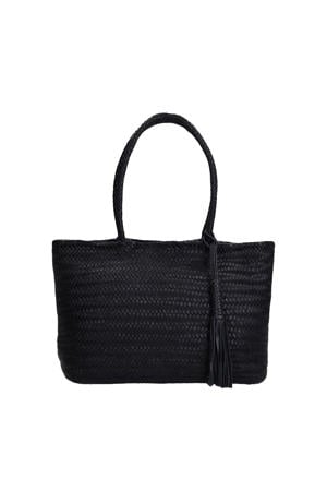 leren gevlochten shopper zwart