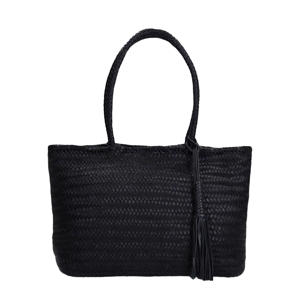 leren gevlochten shopper zwart