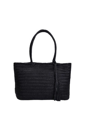 leren gevlochten shopper zwart