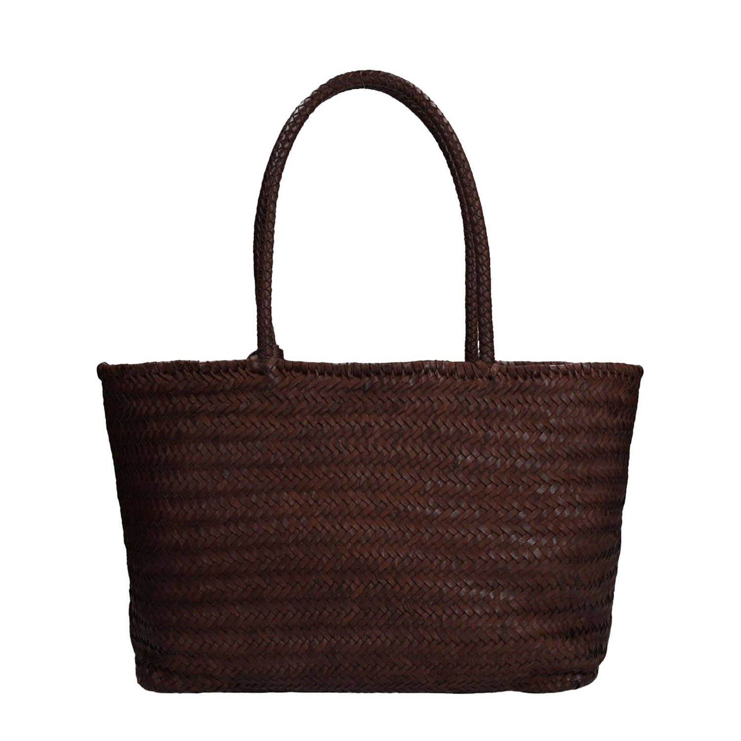 Manfield leren gevlochten shopper bruin