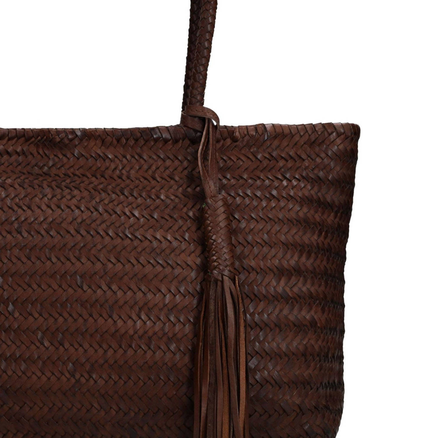 Manfield leren gevlochten shopper bruin