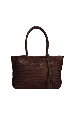 leren gevlochten shopper bruin