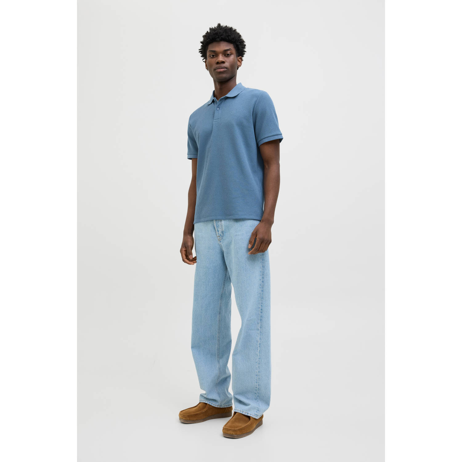 JACK & JONES ESSENTIALS regular polo met textuur blauw