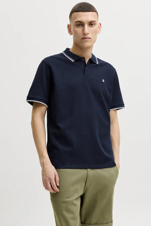 regular polo met textuur donkerblauw