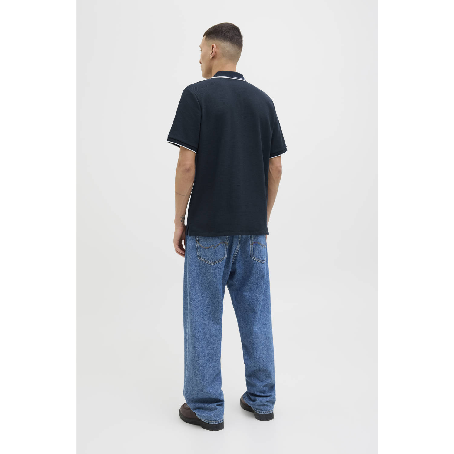 JACK & JONES ESSENTIALS regular polo met textuur donkerblauw