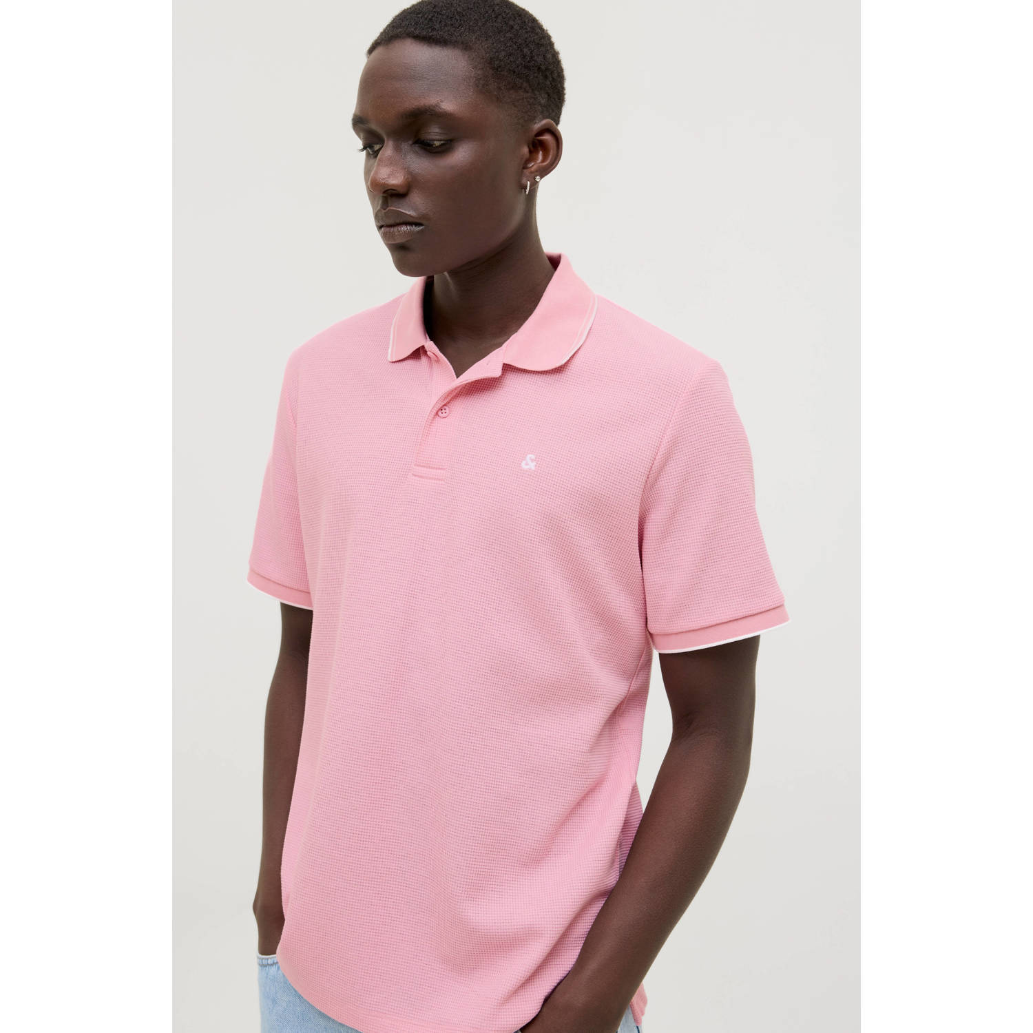 JACK & JONES ESSENTIALS regular polo met textuur roze