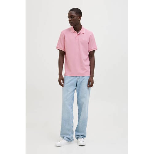 JACK & JONES ESSENTIALS regular polo met textuur roze afbeelding