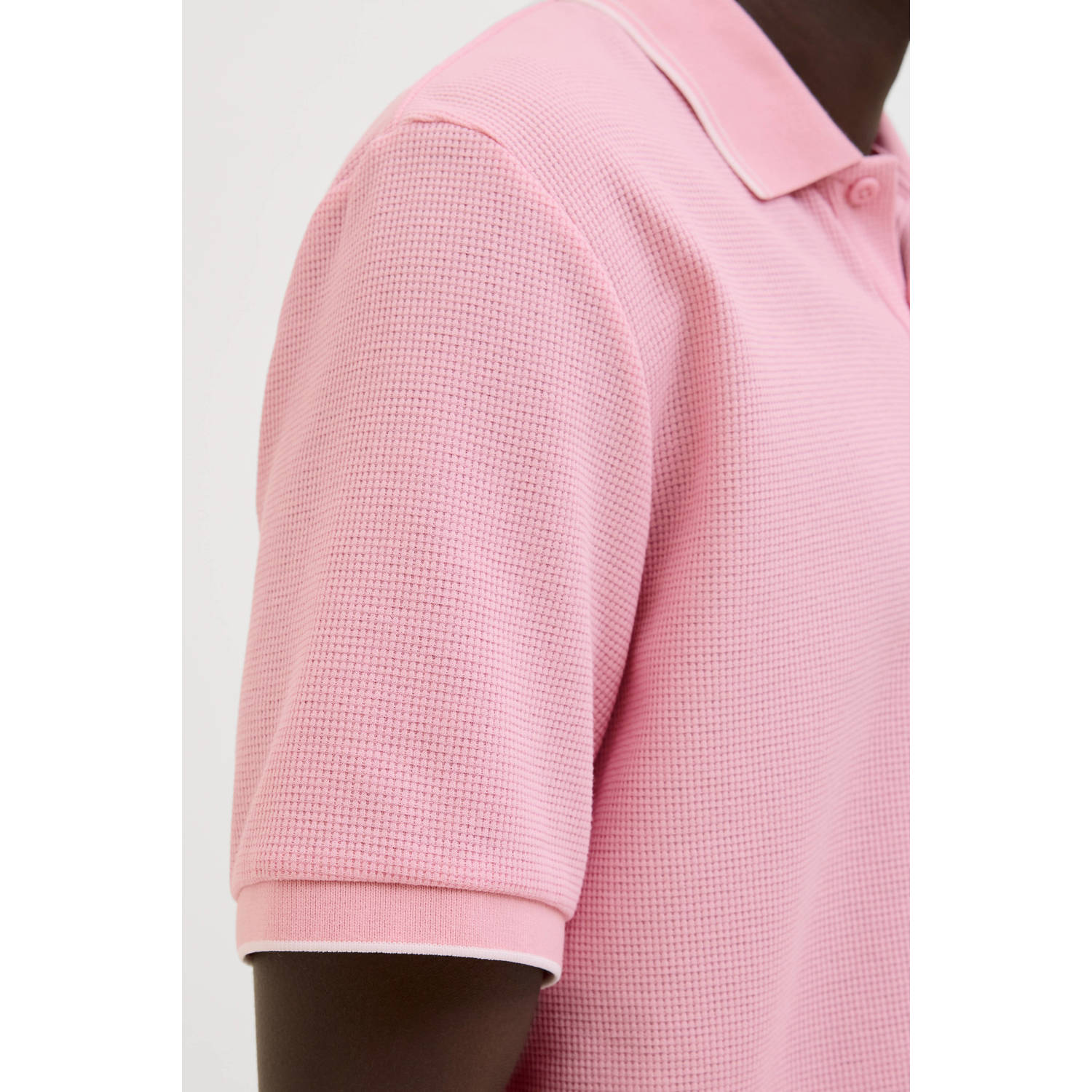 JACK & JONES ESSENTIALS regular polo met textuur roze