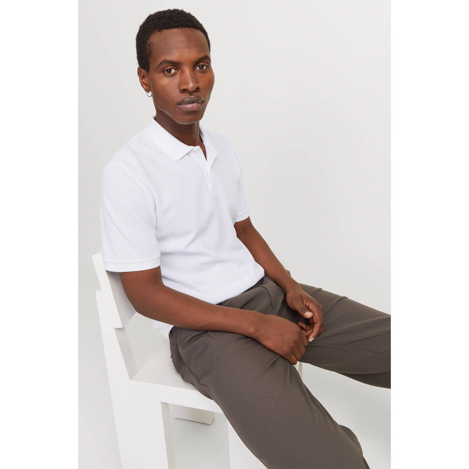 JACK & JONES ESSENTIALS regular polo met textuur wit
