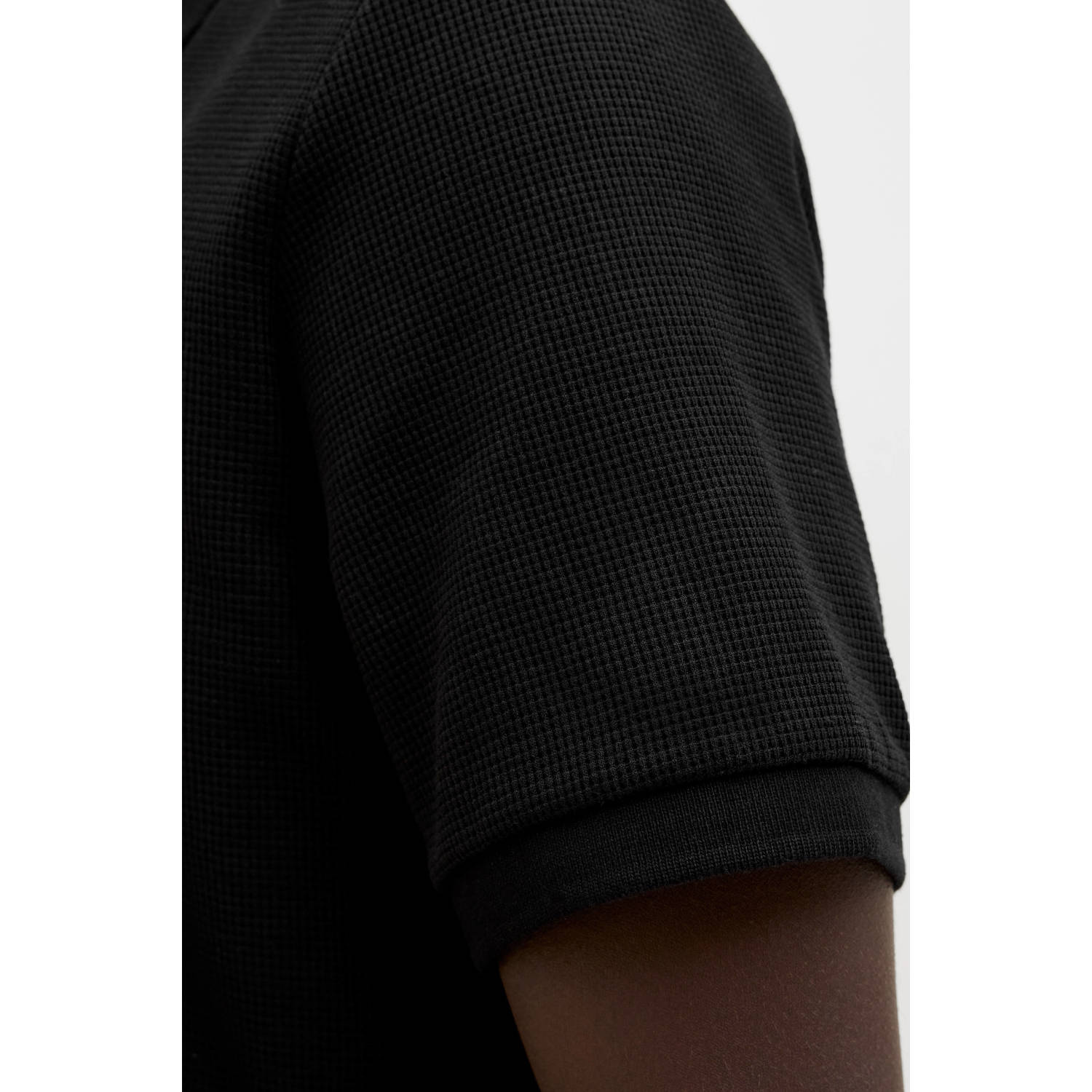 JACK & JONES ESSENTIALS regular polo met textuur zwart