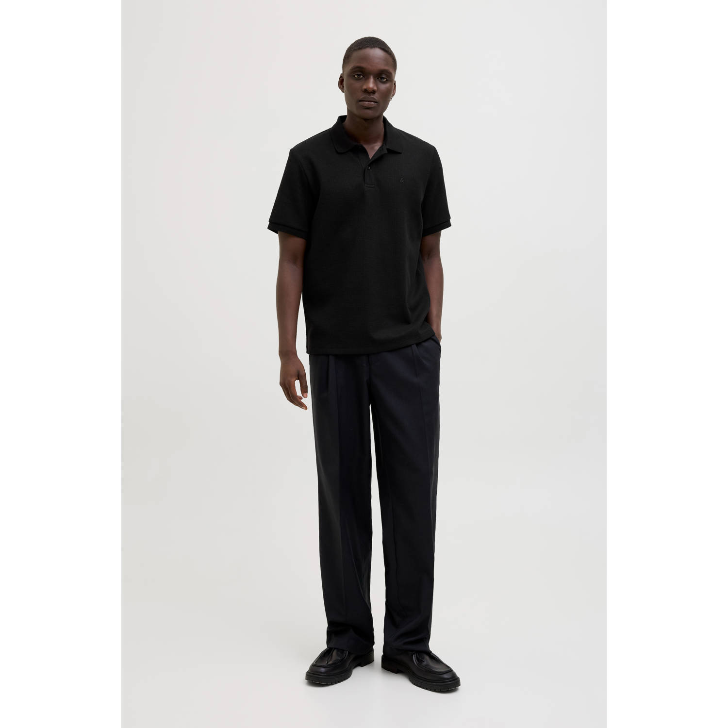 JACK & JONES ESSENTIALS regular polo met textuur zwart