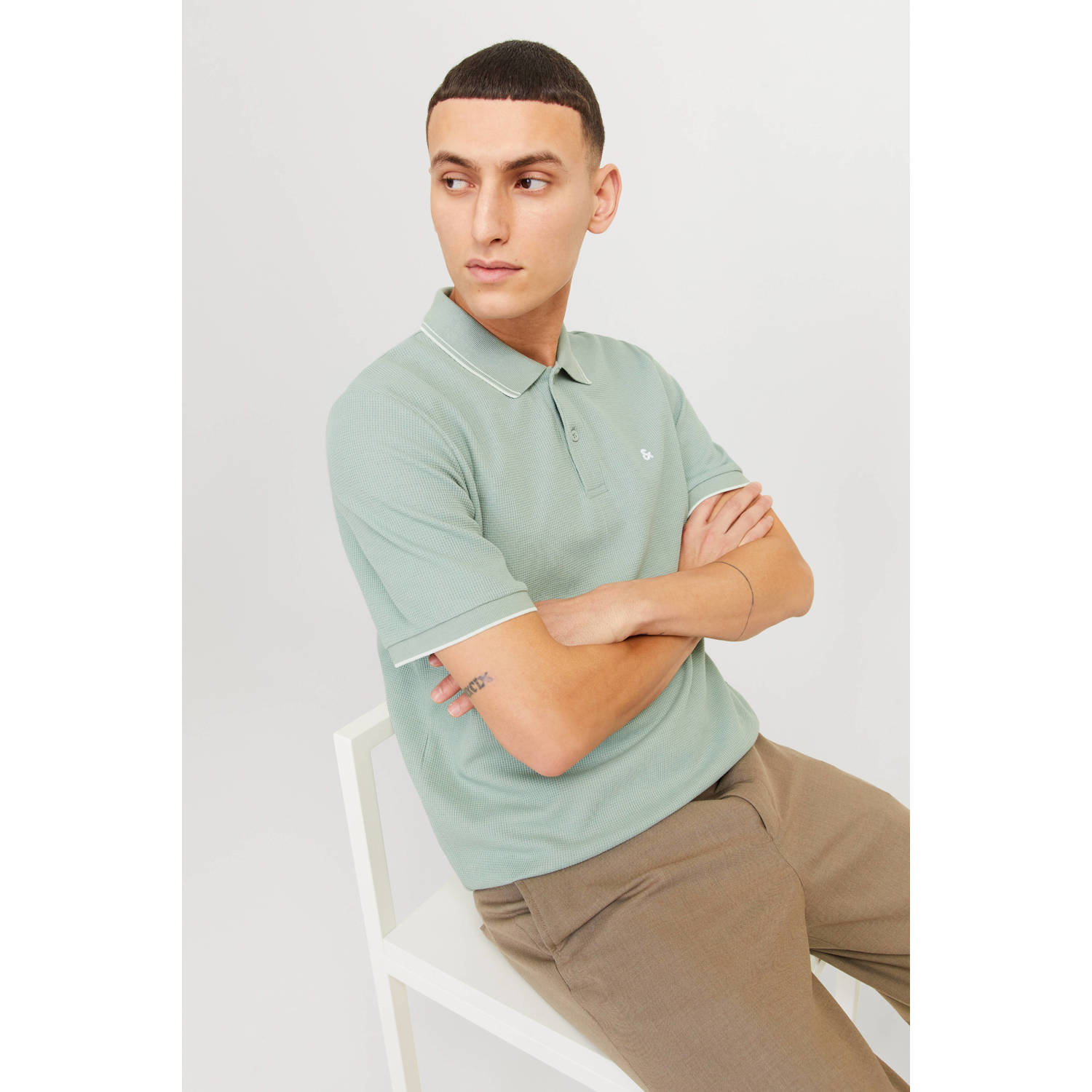 JACK & JONES ESSENTIALS regular polo met textuur groen