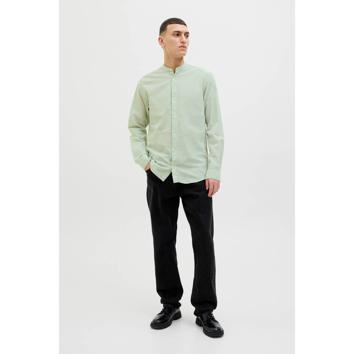 JACK & JONES ESSENTIALS casual overhemd lichtgroen