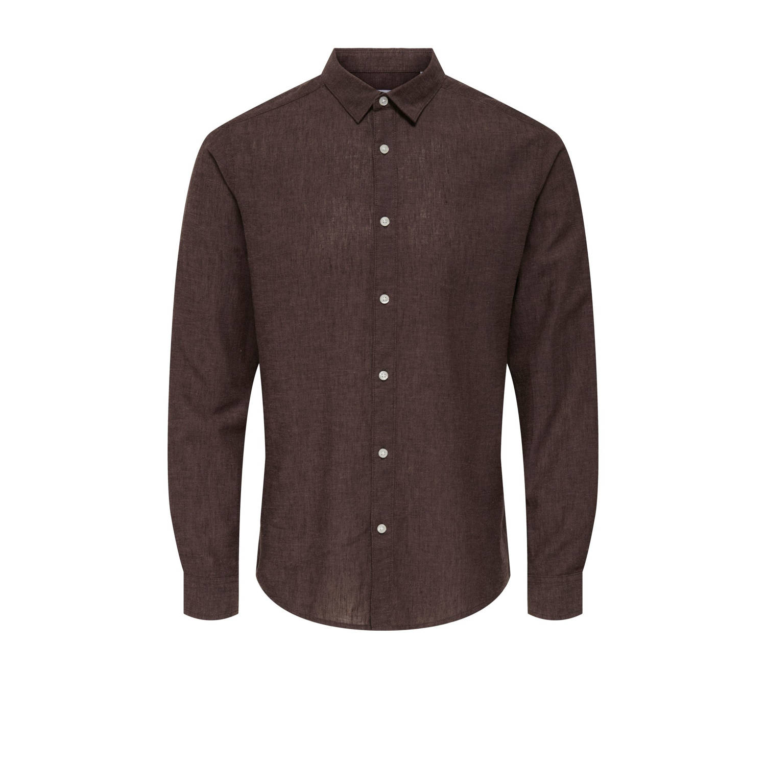 ONLY & SONS linnen casual overhemd bruin
