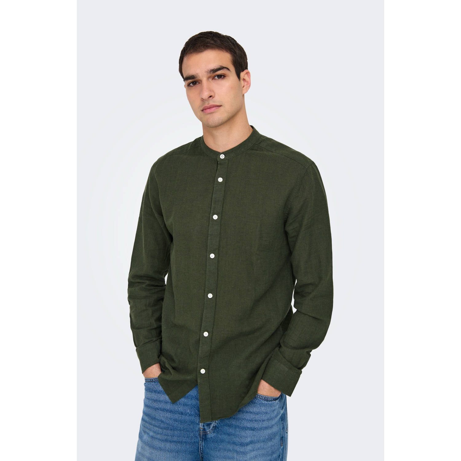 ONLY & SONS Overhemd met lange mouwen ONSCAIDEN LS SOLID LINEN MAO SHIRT NOOS