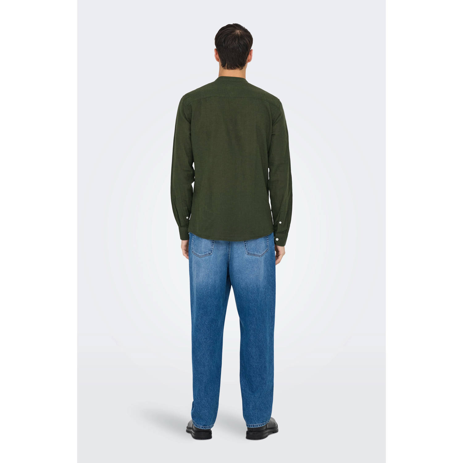 ONLY & SONS linnen casual overhemd donkergroen