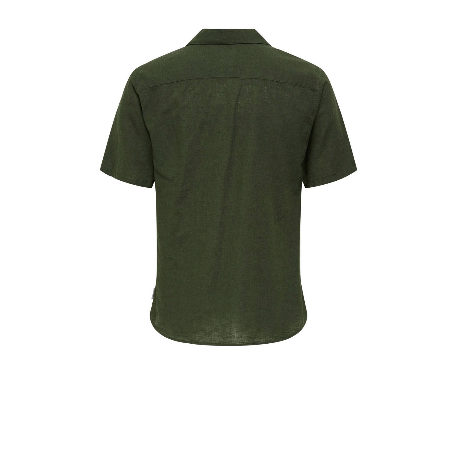 ONLY & SONS linnen casual overhemd donkergroen