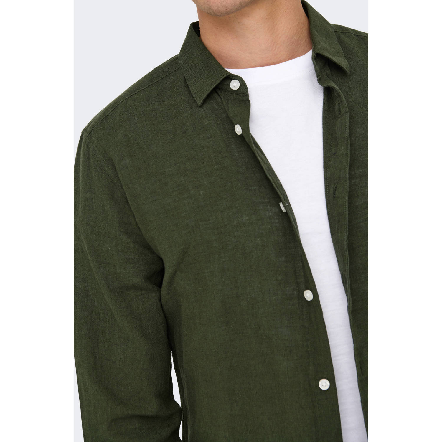 ONLY & SONS linnen casual overhemd donkergroen