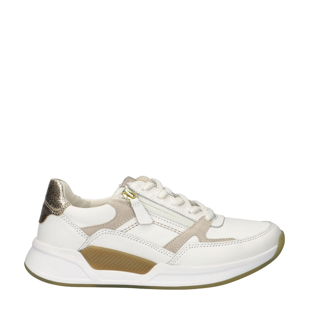 Witte dames Gabor Rolling Soft leren sneakers met rits- en vetersluiting