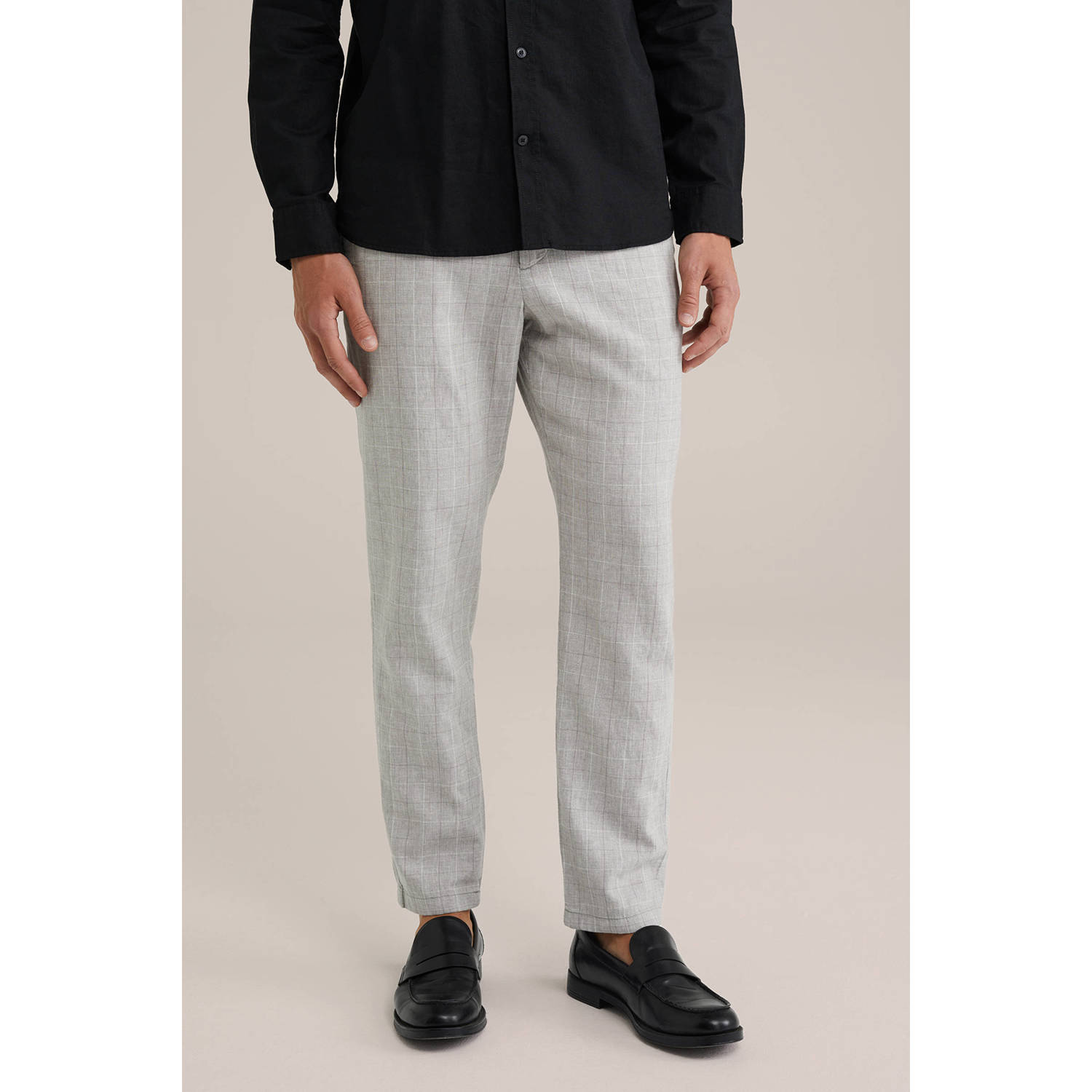 WE Fashion linnen tapered pantalon grijs