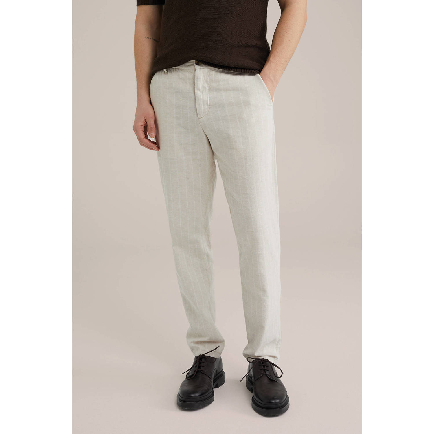 WE Fashion linnen tapered casual broek beige