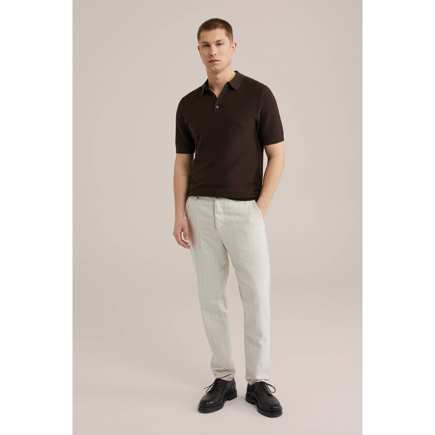 WE Fashion linnen tapered casual broek beige