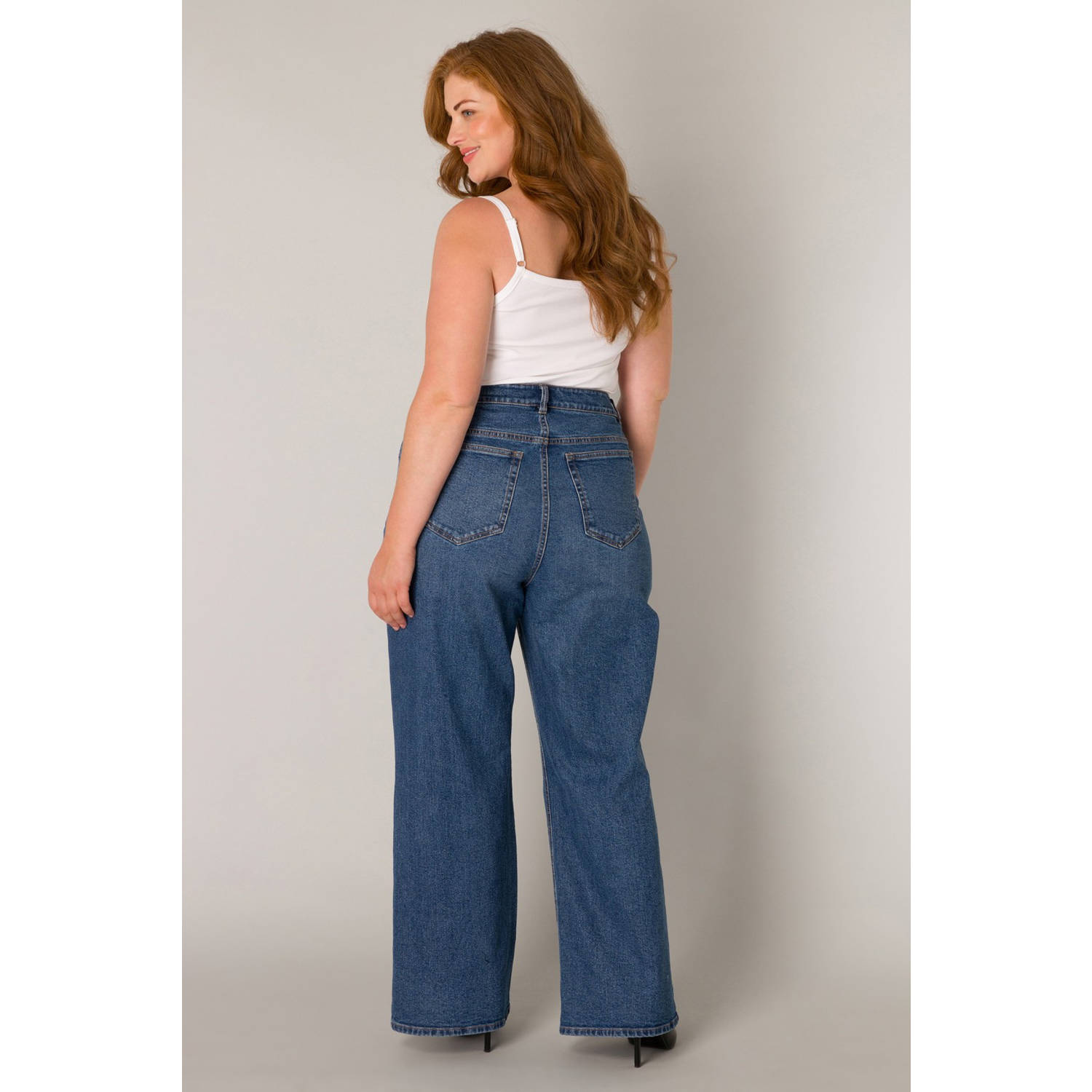 Base Level Curvy high waist wide leg jeans medium blue denim