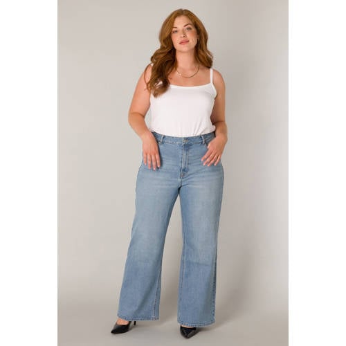 Base Level Curvy high waist wide leg jeans light blue denim afbeelding