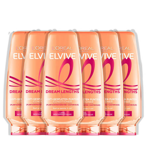 L'Oréal Paris Elvive Dream Lengths Conditioner - Voor lang, beschadigd haar - Bevat Plantaardige Keratine + Castor Olie - 6 x 200ML afbeelding