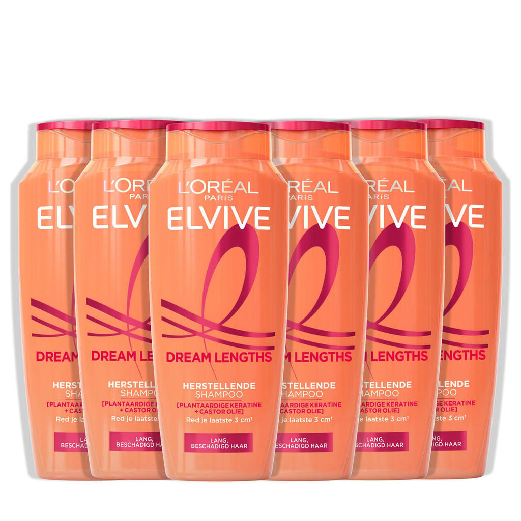 L'Oréal Paris Elvive Dream Lengths Shampoo - Voor lang, beschadigd haar - Bevat Plantaardige Keratine + Castor Olie - 6 x 250ML