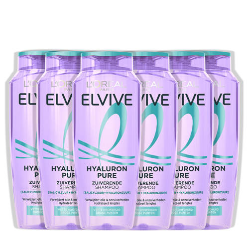 L'Oréal Paris Elvive Hyaluron Pure Shampoo - Voor vette hoofdhuid en droge punten - 6 x 250 ml - voordeelverpakking afbeelding