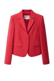 thumbnail: Rode dames Mango regular blazer van wol met effen, lange mouwen, reverskraag en knoopsluiting