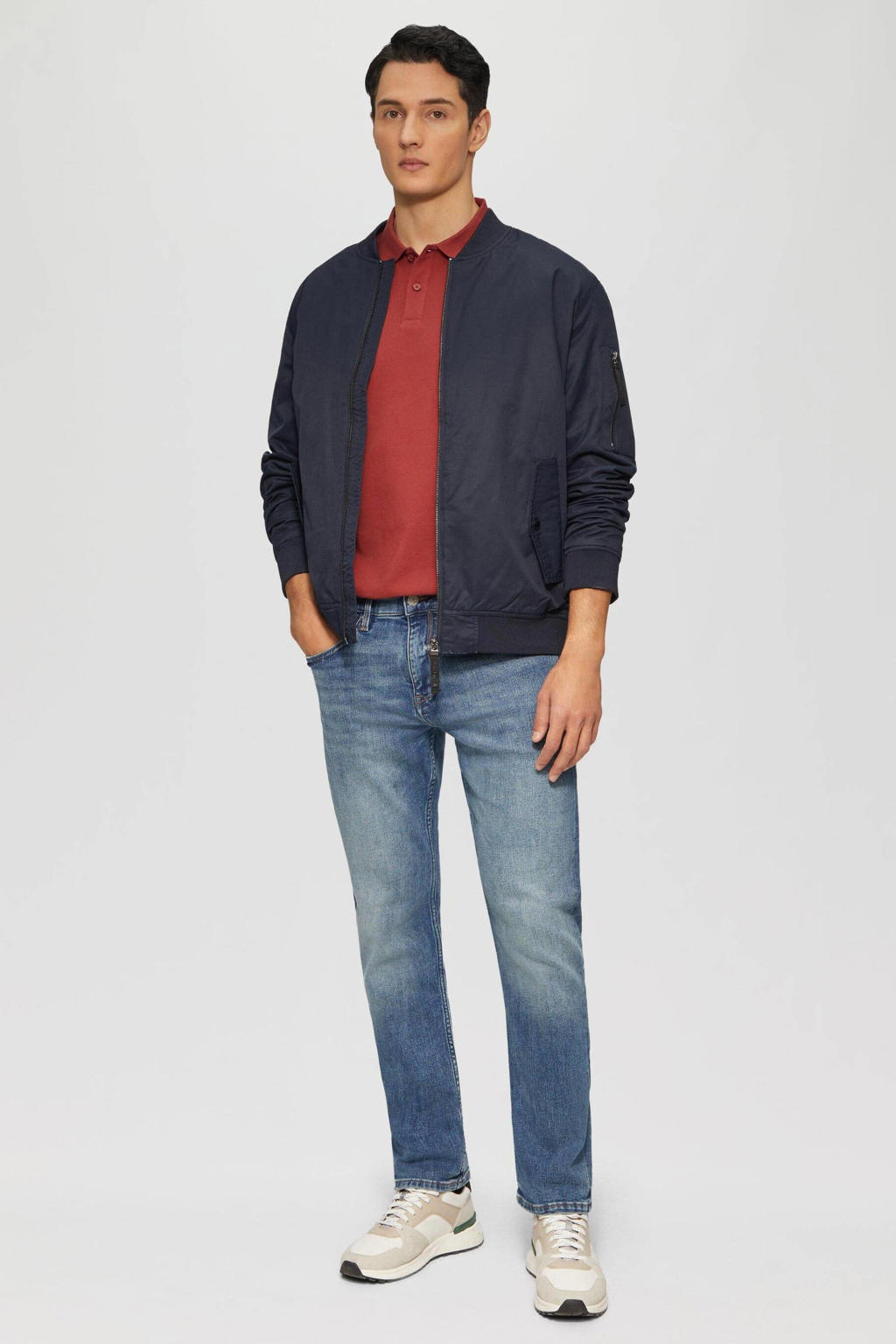 Rode heren s.Oliver regular polo van katoen met effen, korte mouwen, knoopsluiting en borduursels