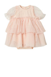 thumbnail: Lichtroze meisjes LIL' ATELIER BABY korte jurk van polyester met effen, korte mouwen en ronde hals
