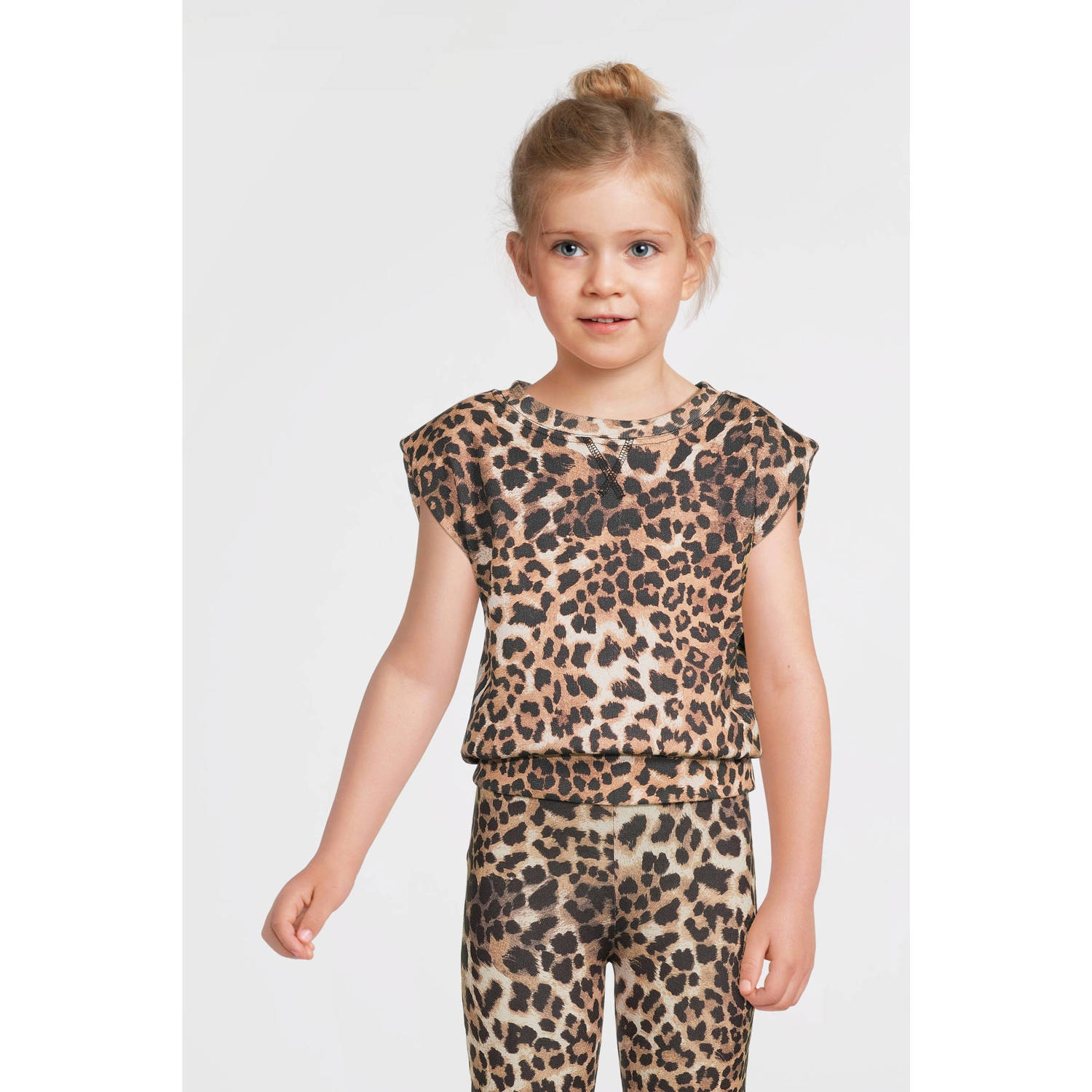 Anytime sweat top met schoudervulling panterprint