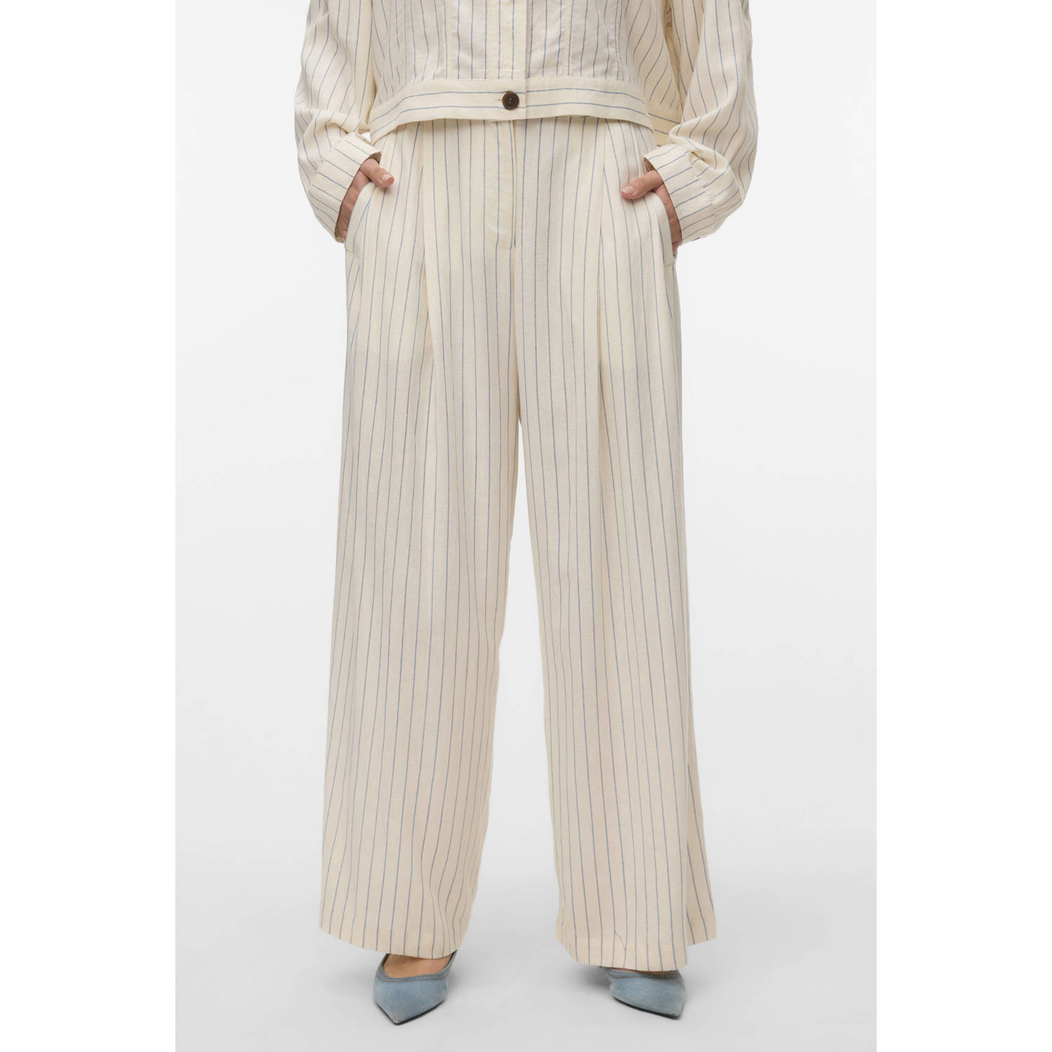 VERO MODA straight high waist broek ecru