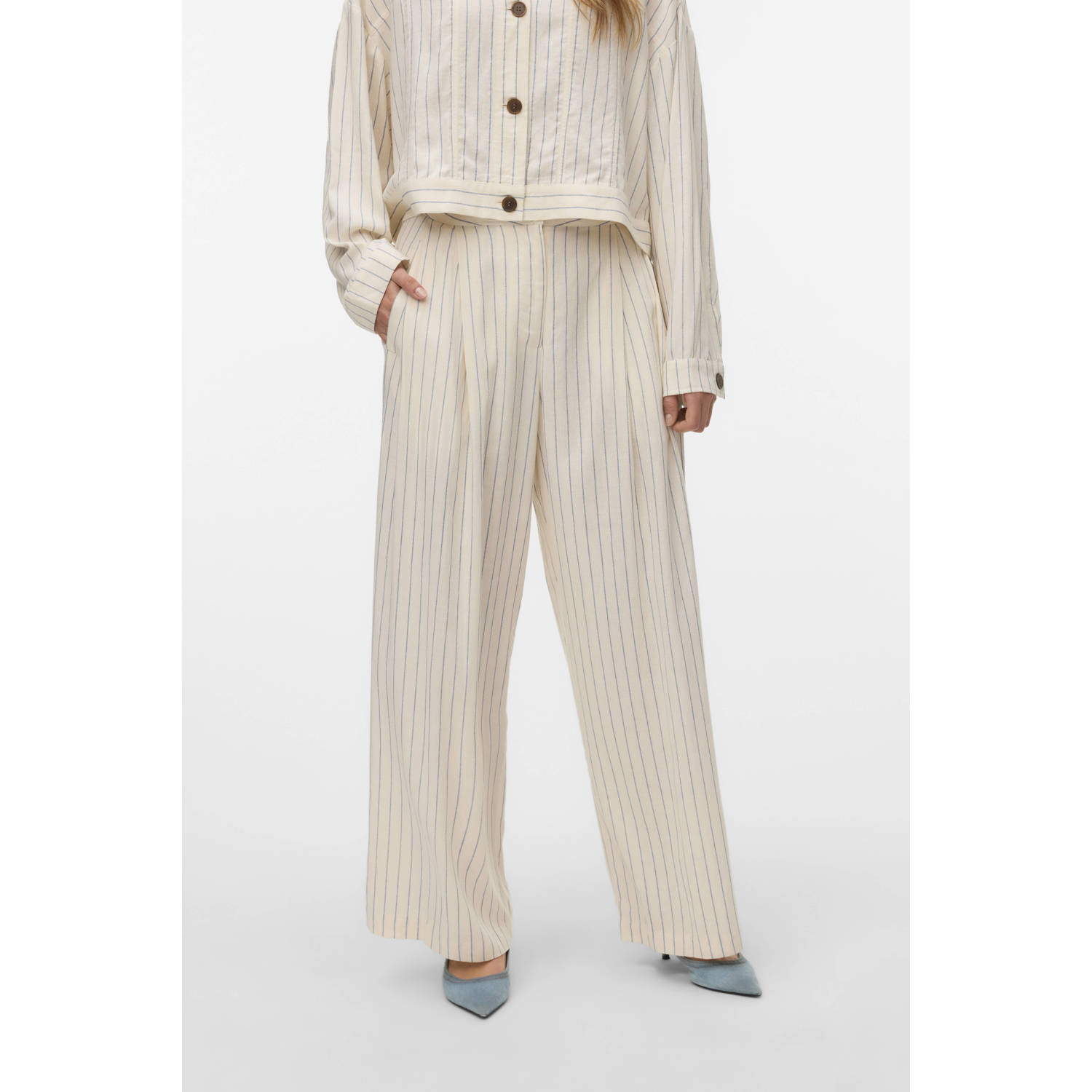 VERO MODA straight high waist broek ecru