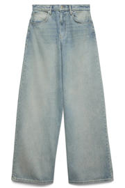 thumbnail: Light blue denim dames VERO MODA high waist wide leg jeans van denim met rits- en knoopsluiting en effen