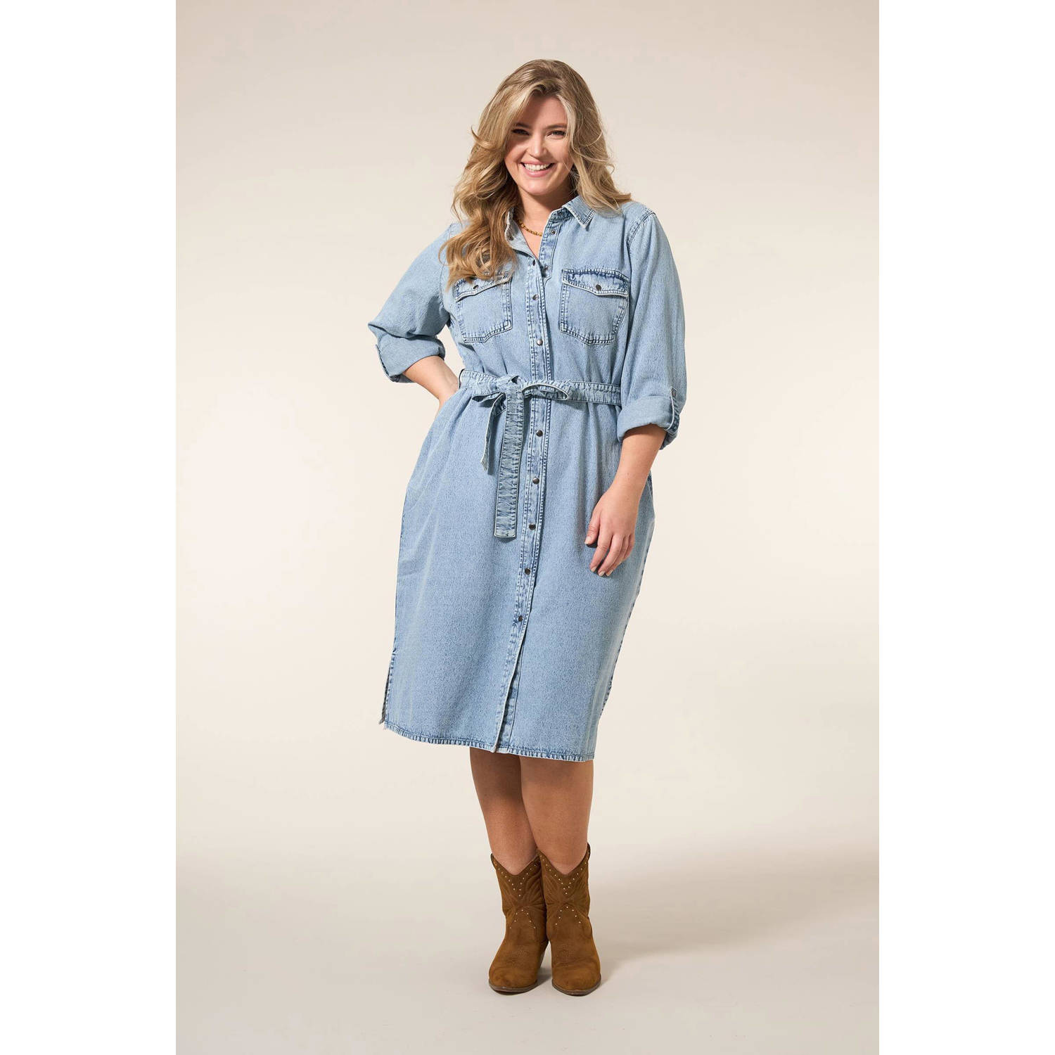 Miss Etam Plus spijkerjurk light blue denim