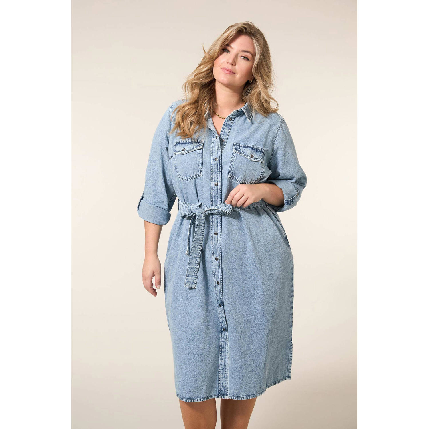 Miss Etam Plus spijkerjurk light blue denim