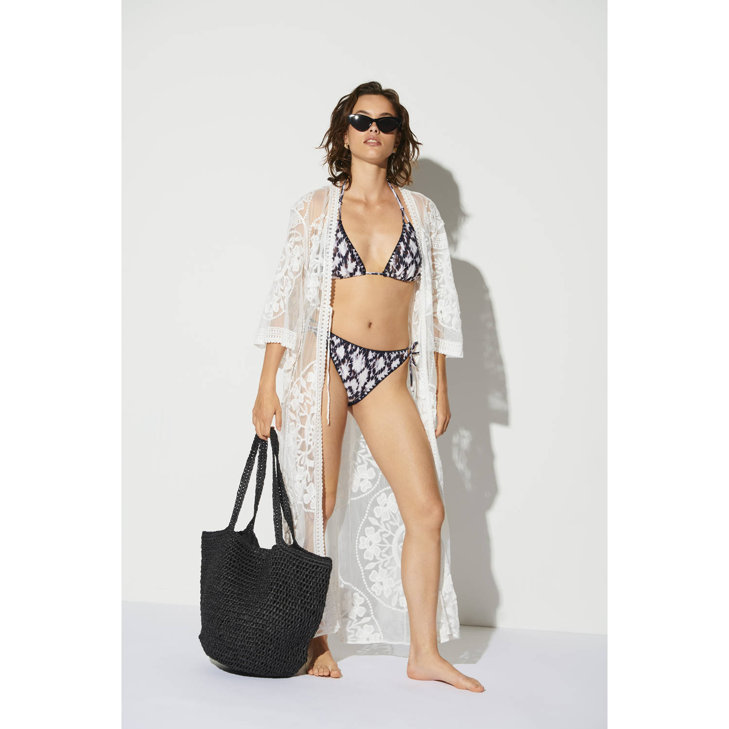 ONLY voorgevormde triangel bikinitop ONLTRICIA donkerblauw ecru